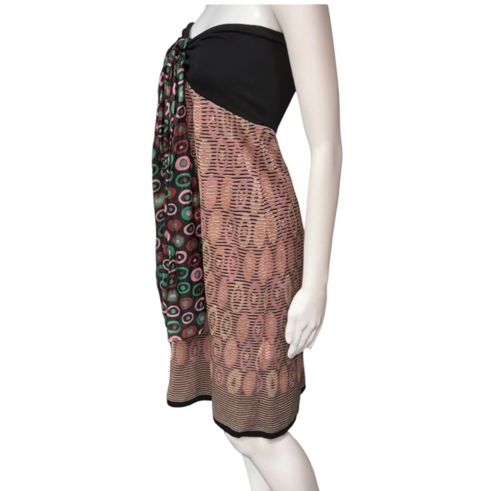 M Missoni Strapless Metallic Knit Dress Black Pink Green Scarf Detail Size 10 - Picture 2 of 10